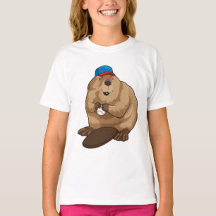 Beaver at Baseball with Baseball ball T-Shirt