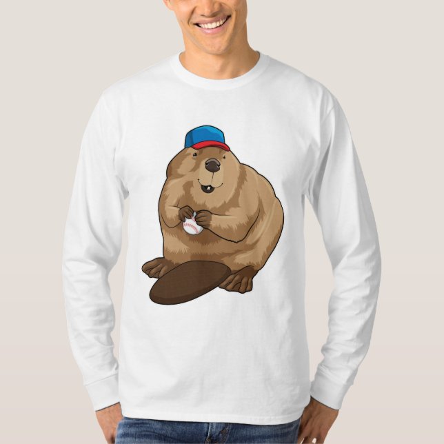 Beaver at Baseball with Baseball ball T-Shirt (Front)