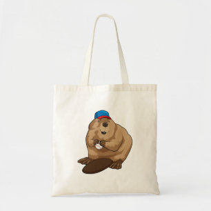 Beaver at Baseball with Baseball ball Tote Bag