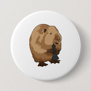 Beaver at Chess with Chess piece Bishop 3 Inch Round Button