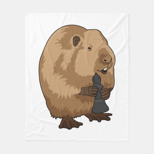 Beaver at Chess with Chess piece Bishop Fleece Blanket (Front)