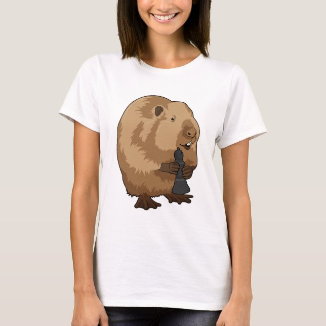 Beaver at Chess with Chess piece Bishop T-Shirt (Front)