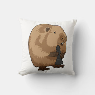 Beaver at Chess with Chess piece Bishop Throw Pillow