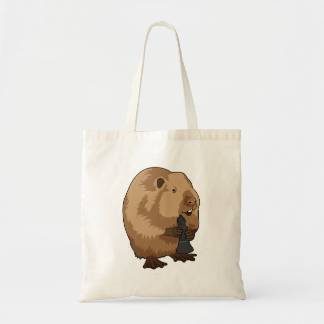 Beaver at Chess with Chess piece Bishop Tote Bag (Front)