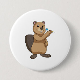 Beaver at Darts with Dart 3 Inch Round Button