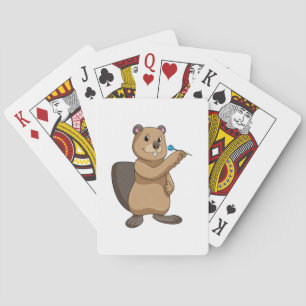 Beaver at Darts with Dart Playing Cards