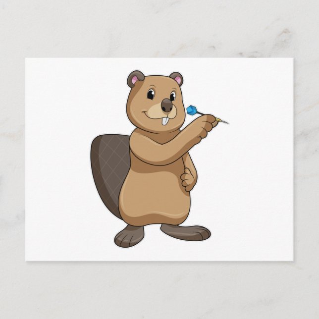 Beaver at Darts with Dart Postcard (Front)