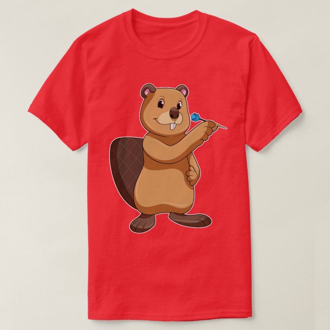 Beaver at Darts with Dart T-Shirt (Design Front)