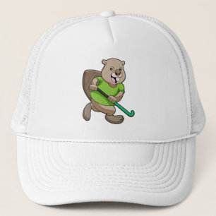 Beaver at Hockey with Hockey bat Trucker Hat