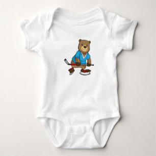 Beaver at Ice hockey with Ice hockey stick Baby Bodysuit