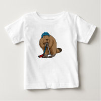 Beaver at Ice hockey with Ice hockey stick