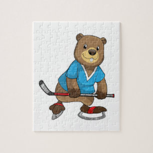Beaver at Ice hockey with Ice hockey stick Jigsaw Puzzle