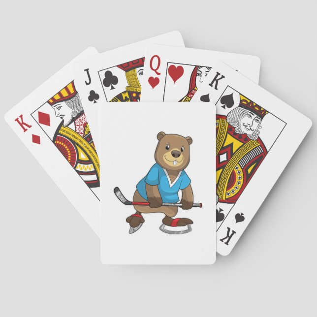 Beaver at Ice hockey with Ice hockey stick Playing Cards (Back)