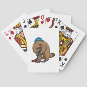Beaver at Ice hockey with Ice hockey stick Playing Cards