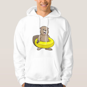 Beaver at Swimming with Swim ring Hoodie
