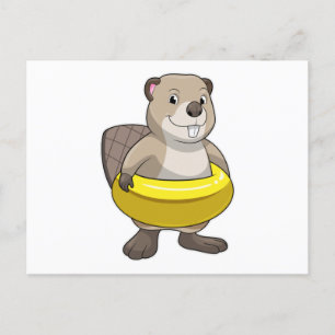 Beaver at Swimming with Swim ring Postcard