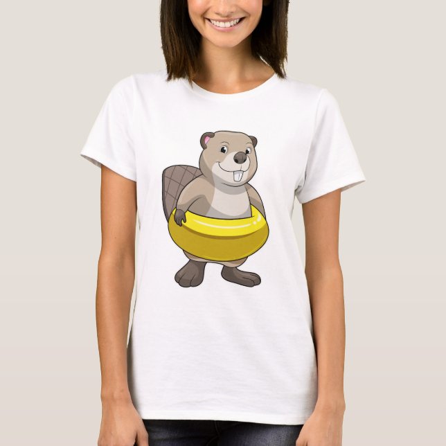 Beaver at Swimming with Swim ring T-Shirt (Front)