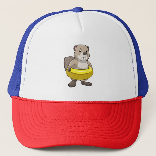 Beaver at Swimming with Swim ring Trucker Hat (Front)