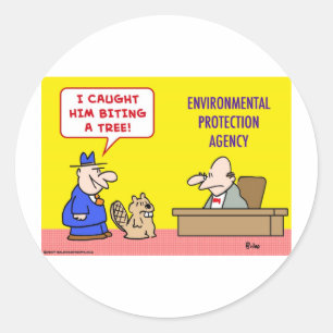 beaver biting tree environmental protection agency classic round sticker