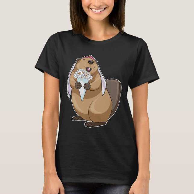 Beaver Bride Flower Wedding T-Shirt (Front)