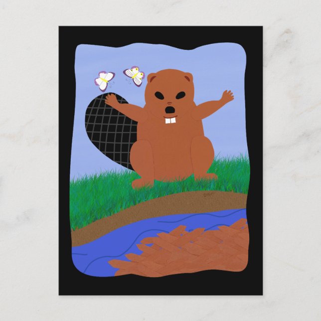 Beaver Building Dam Cartoon Art Postcard (Front)