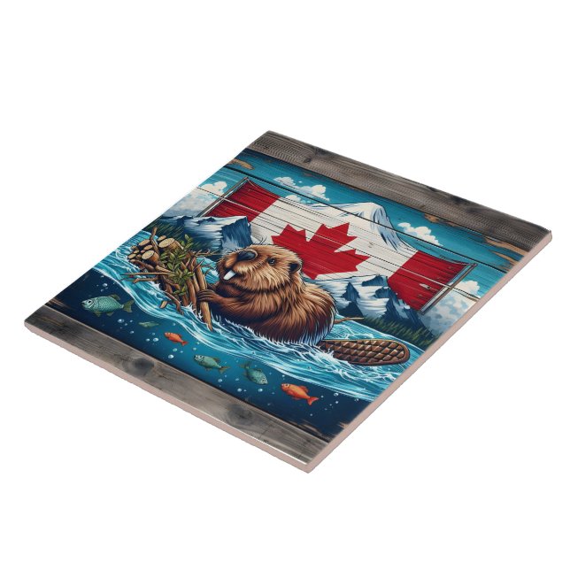 Beaver Builds Lodge, Flag Behind Tile (Side)