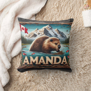 Beaver Builds Lodge in Calm Waters Throw Pillow