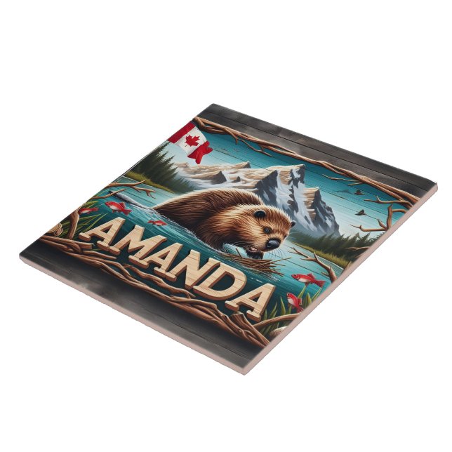 Beaver Builds Lodge in Calm Waters Tile (Side)