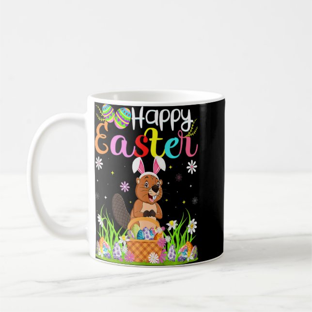 Beaver Bunny Egg Hunting   Beaver Happy Easter  Coffee Mug (Left)
