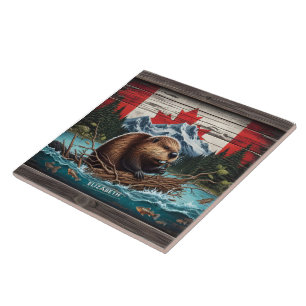 Beaver by Mountain, Canadian Flag Tile