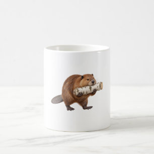 Beaver Carrying a Birch Log Coffee Mug