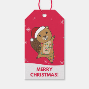 Beaver Cheerful Christmas Winter Animals Beavers G Gift Tags
