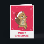 Beaver Cheerful Christmas Winter Animals Beavers Holiday Card<br><div class="desc">The beaver at Christmas with fairy lights. Funny animals with gifts and snow for the holidays. Also funny for Christmas in July. Beavers are cute animals and perfect for Christmas.</div>