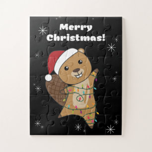 Beaver Cheerful Christmas Winter Animals Beavers Jigsaw Puzzle