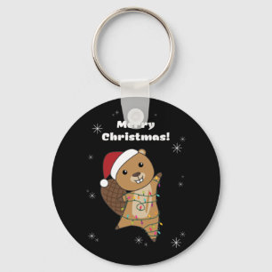 Beaver Cheerful Christmas Winter Animals Beavers Keychain