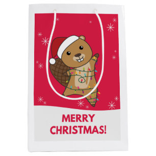 Beaver Cheerful Christmas Winter Animals Beavers Medium Gift Bag