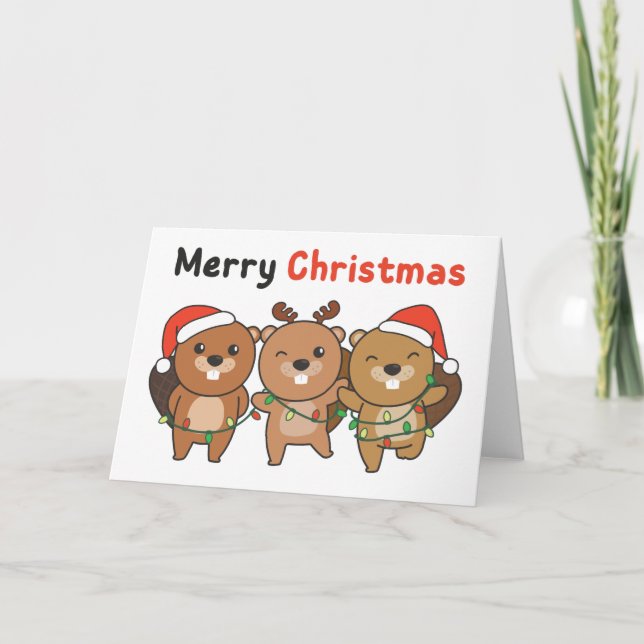 Beaver Christmas Animals Beavers Merry Christmas H Holiday Card (Front)