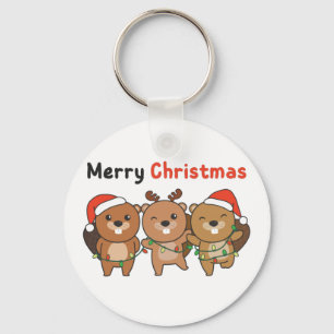 Beaver Christmas Animals Beavers Merry Christmas K Keychain