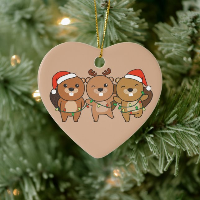 Beaver Christmas Christmas Animals Cute Beaver Cer Ceramic Ornament (Tree)