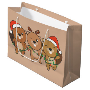 Beaver Christmas Christmas Animals Cute Beaver Lar Large Gift Bag