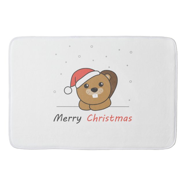 Beaver Christmas Snow Winter Animals Beaver Bath Mat (Front)