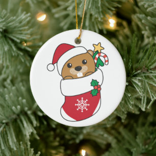 Beaver Christmas Snow Winter Animals Beaver Ceramic Ornament
