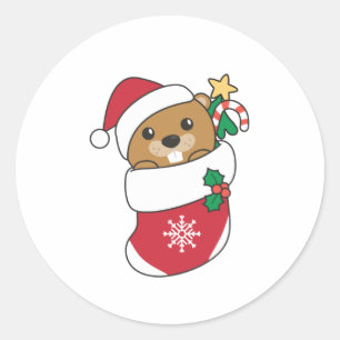 Beaver Christmas Snow Winter Animals Beaver Classic Round Sticker