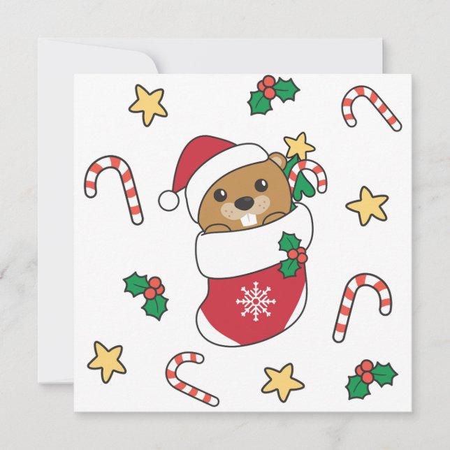 Beaver Christmas Snow Winter Animals Beaver Holiday Card (Front)