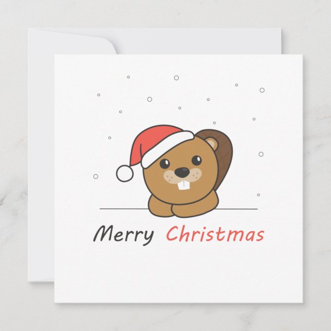 Beaver Christmas Snow Winter Animals Beaver Invitation (Front)