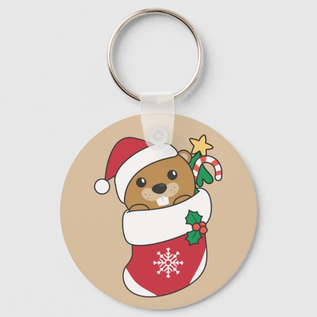 Beaver Christmas Snow Winter Animals Beaver Keycha Keychain (Front)