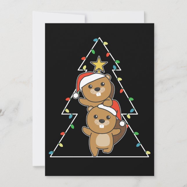 Beaver Christmas Tree Christmas Animals Beavers Holiday Card (Front)