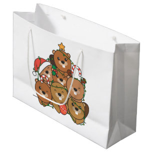 Beaver Christmas Tree Funny Animal Christmas Large Gift Bag