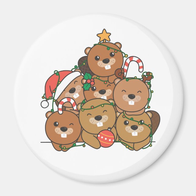 Beaver Christmas Tree Funny Animal Christmas Magne Magnet (Front)