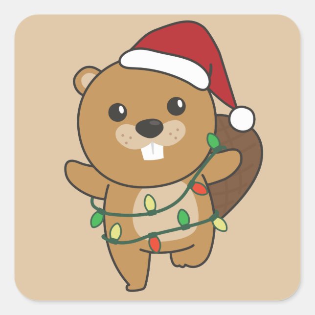 Beaver Christmas Winter Animals Beaver Square Stic Square Sticker (Front)